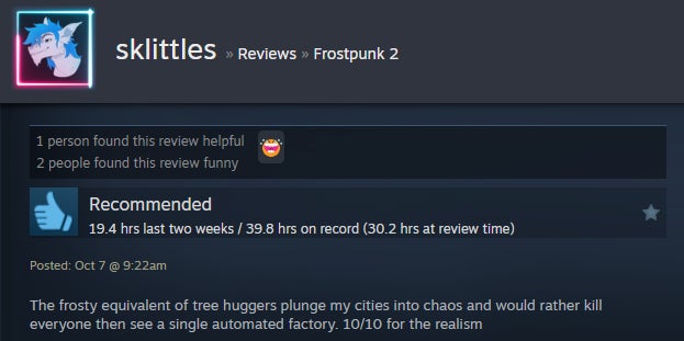 Εικόνα για ένα άρθρο με τίτλο Frozen City Builder Frostpunk 2, όπως αναφέρεται στις κριτικές Steam